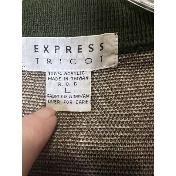 Vtg Express Tricot Button Up Top Southwestern Aztec Army Green Women Large - Picture 6 of 11